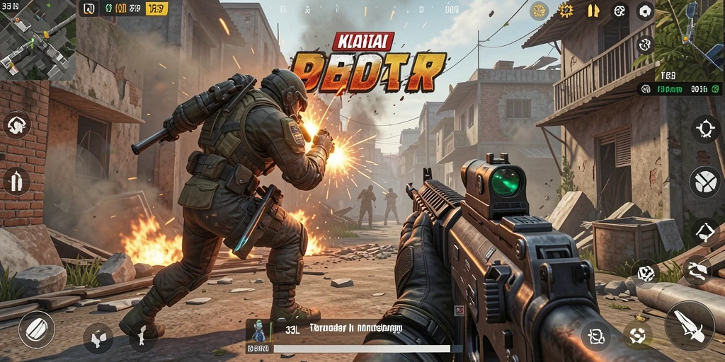 Screenshot 33L menampilkan aksi gameplay FPS yang intens.