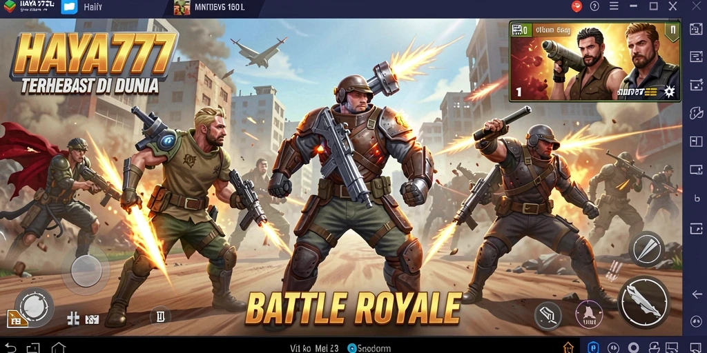 Tampilan gameplay HAYA777 dengan pertempuran seru di arena Battle Royale.