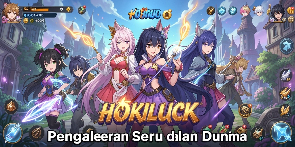 Screenshot HOKILUCK menampilkan aksi seru karakter dalam pertempuran Anime.