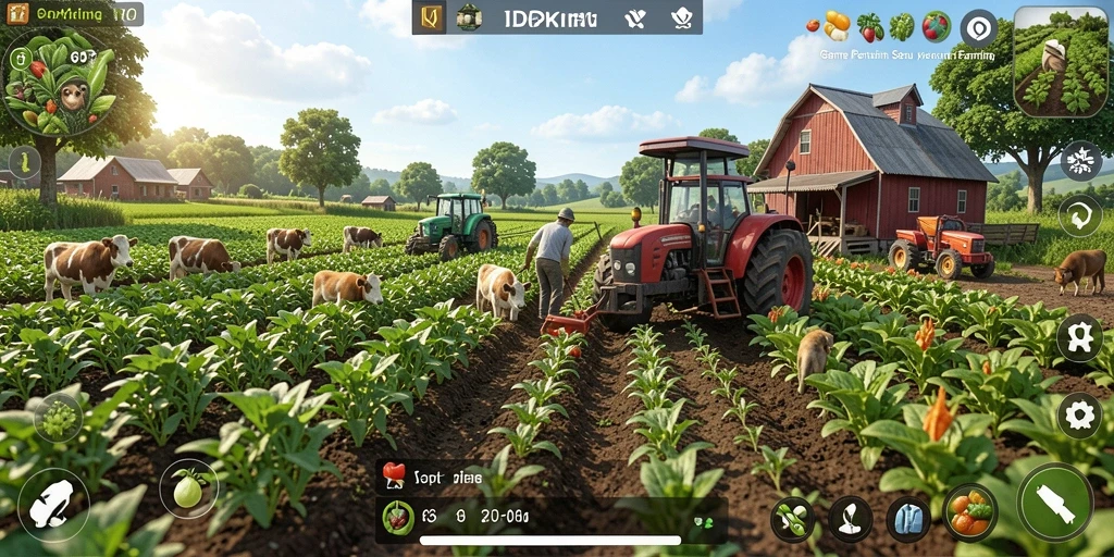Tampilan gameplay menarik dari IDPKING dengan aktivitas pertanian yang seru.
