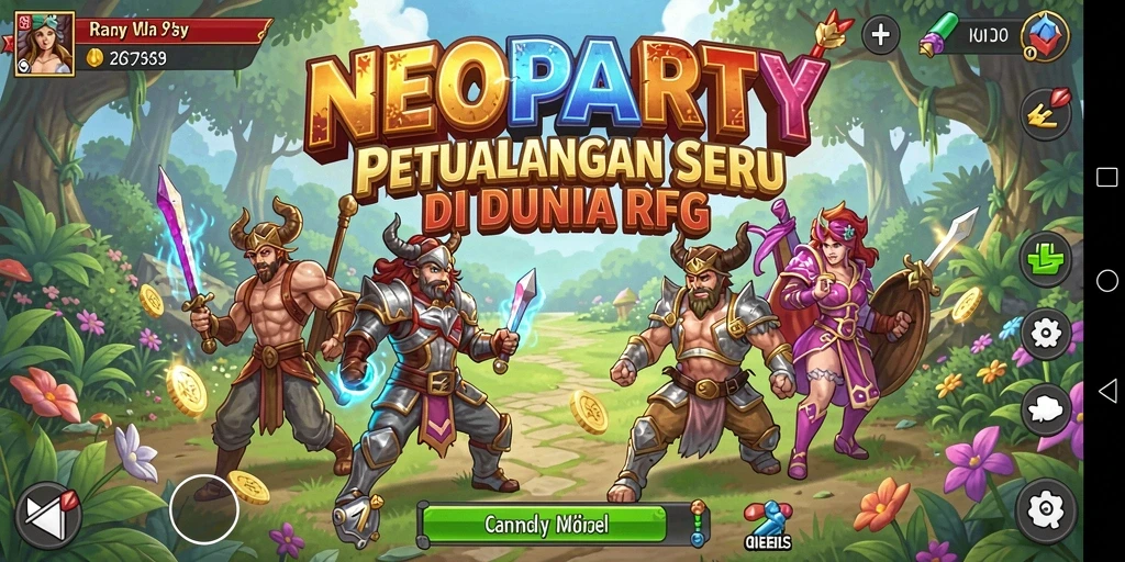 Tangkapan layar gameplay NEOPARTY menampilkan pertempuran seru di dunia RPG.