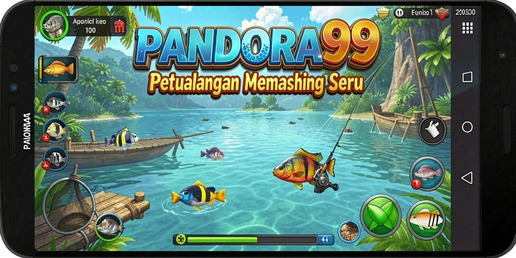 Screenshot gameplay PANDORA99 menampilkan aksi seru memancing.