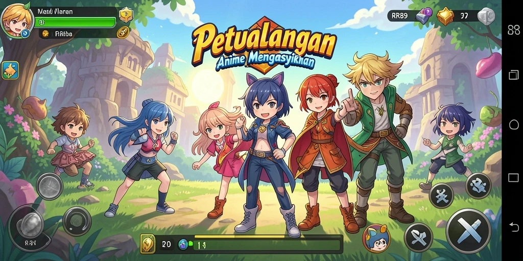 Screenshot dari gameplay RR89 menampilkan karakter anime dalam pertarungan epik.