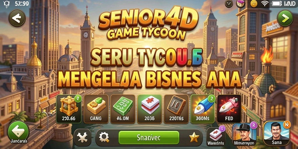 Tampilan screenshot utama SENIOR4D menampilkan gameplay seru dalam mengelola bisnis.