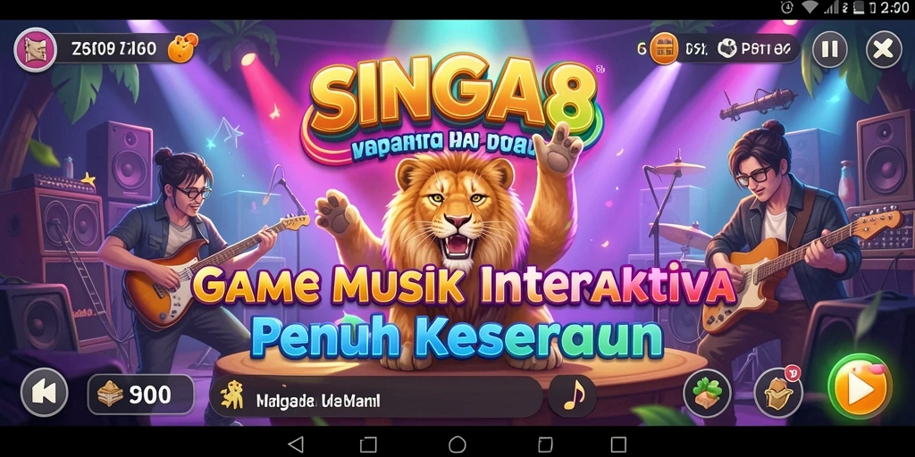Screenshot utama SINGA8 menunjukkan pemain bernyanyi dengan antusias.