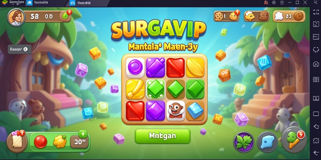 Gameplay seru SURGAVIP dengan kombinasi permata berwarna.
