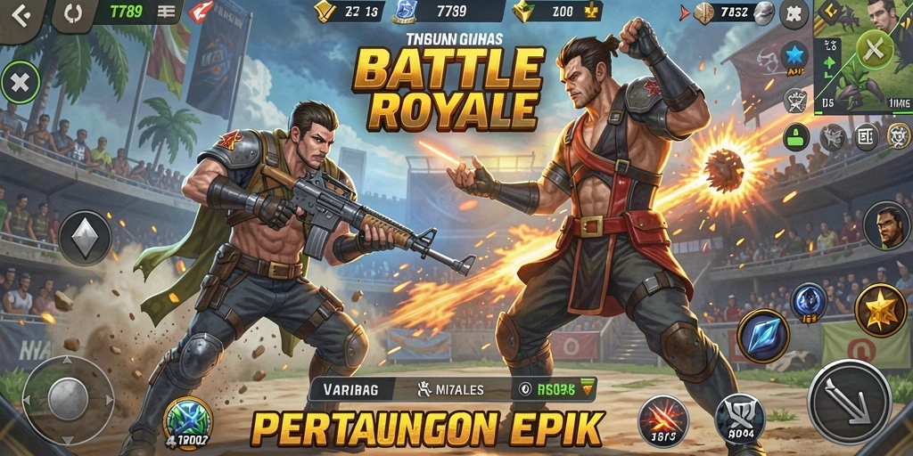 Screenshot gameplay TT789 menunjukkan aksi seru di arena Battle Royale.